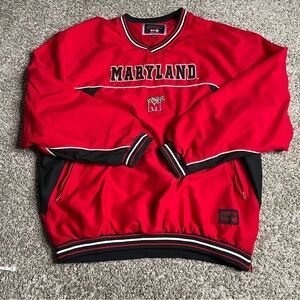 Vtg University Of Maryland Umd Windbreaker Jacket Mens 2XL Red Pullover Fleece